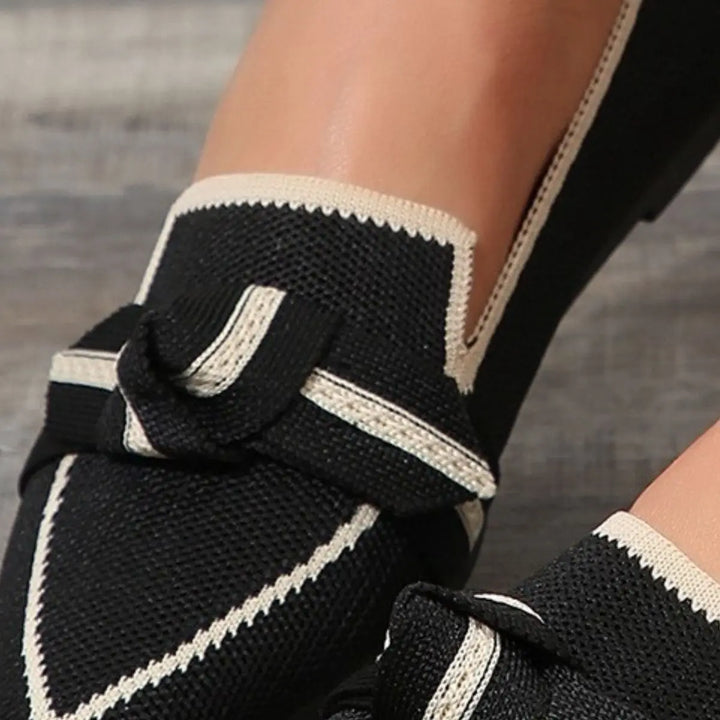 Bow Contrast Trim Point Toe Loafers Shoes Trendsi   