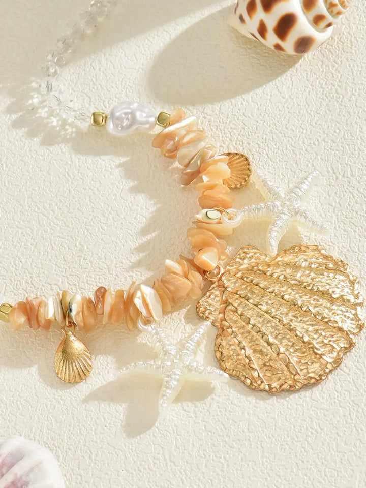18K Gold-Plated Beach Shell Starfish Pendant Necklace Trendsi
