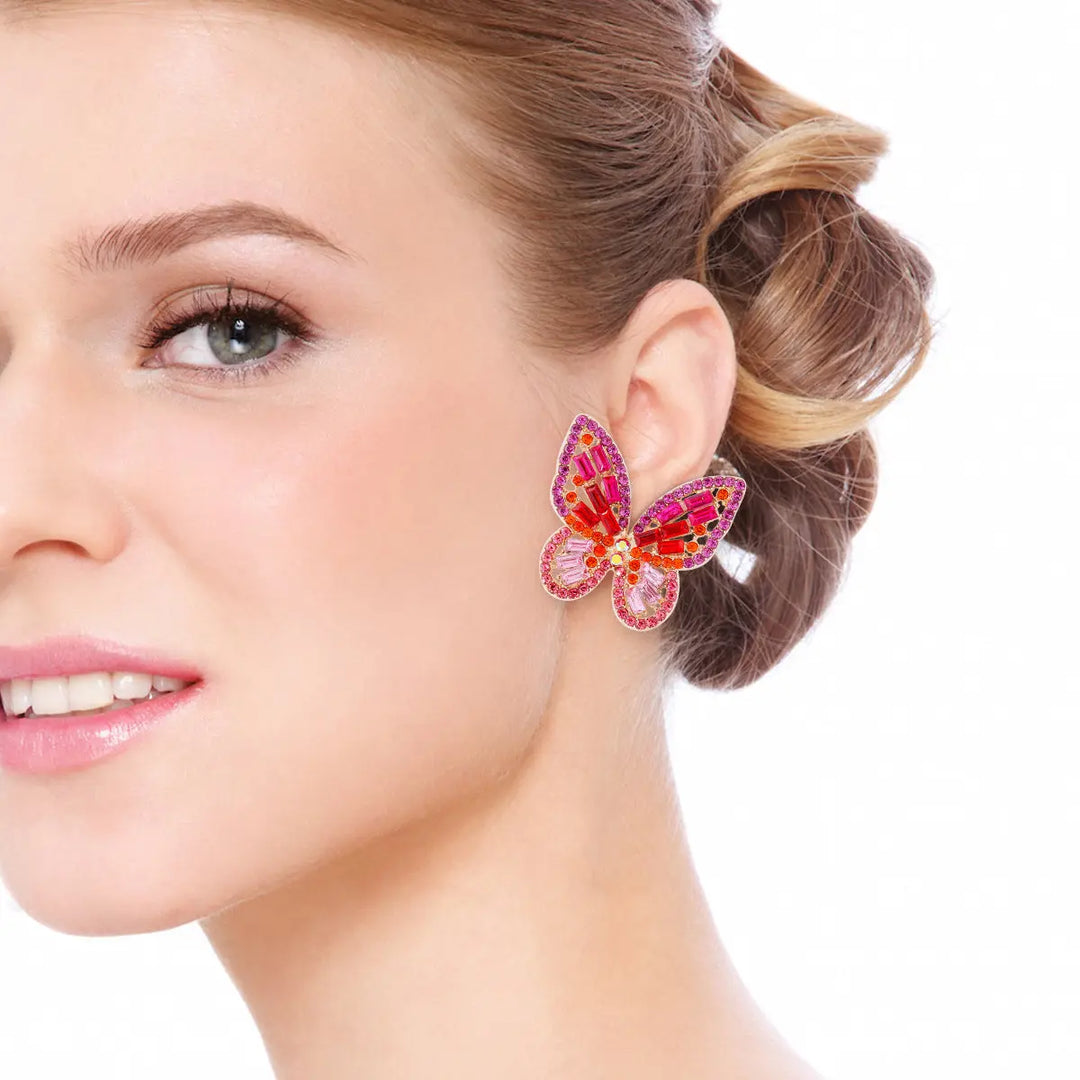 Alloy Inlaid Rhinestone Butterfly Earrings Earrings Trendsi   