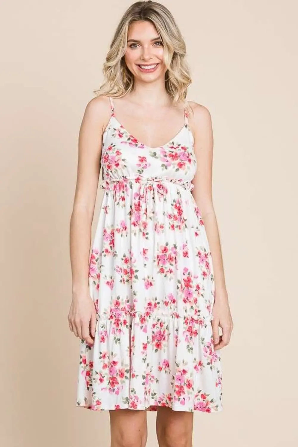 Floral Frill Cami Dress Dresses Trendsi SM Ivory 