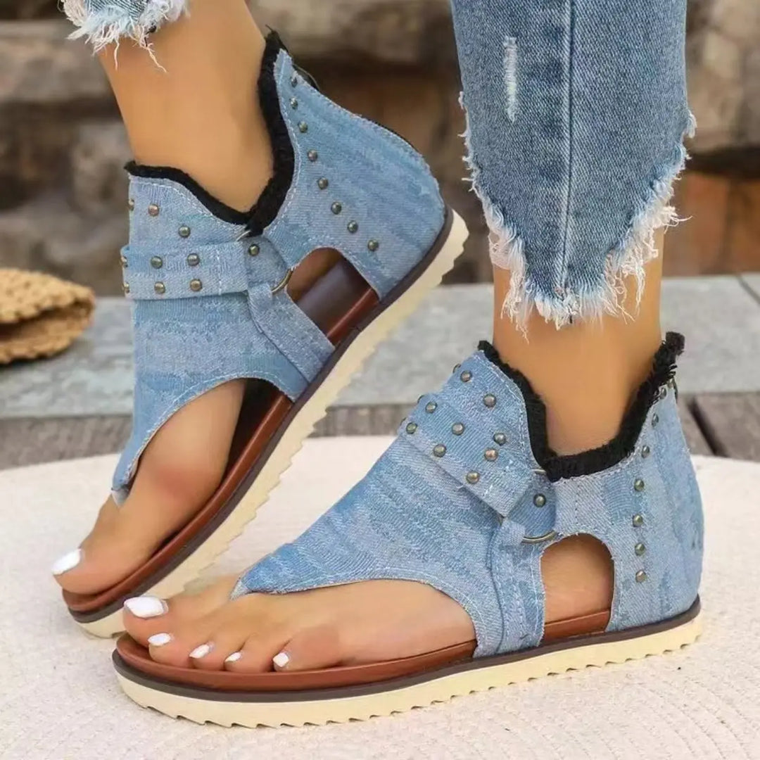 Studded Raw Hem Flat Sandals Shoes Trendsi   