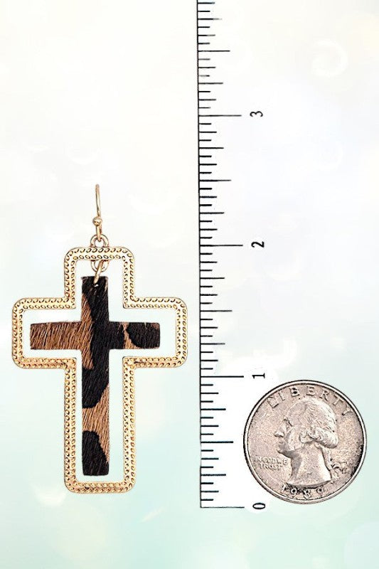 Animal Print Cross Framed Dangle Earrings Earrings Andrea Bijoux