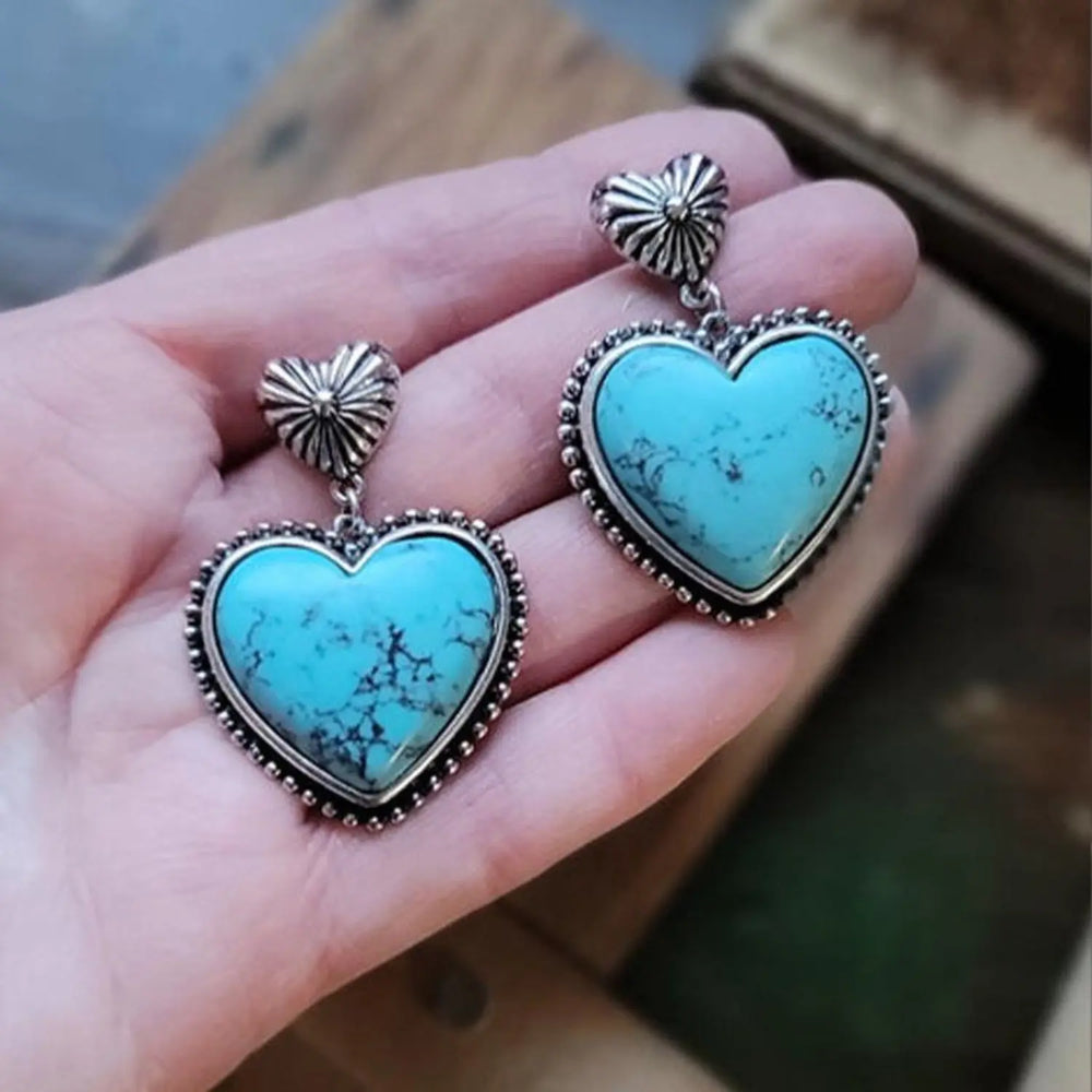 Turquoise Heart Dangle Earrings Earrings Trendsi   