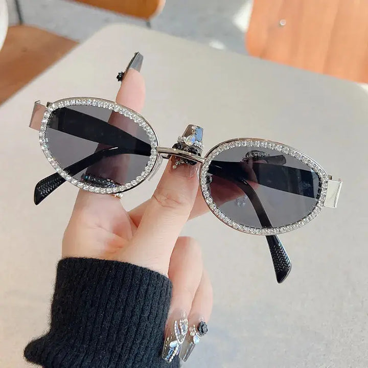 Rhinestones Decor Oval Sunglasses Sunglasses Trendsi styleC One Size