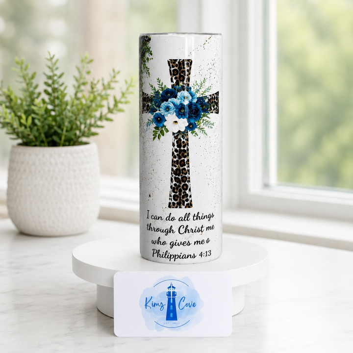 I Can Do All Things Blue Glitter Tumbler
