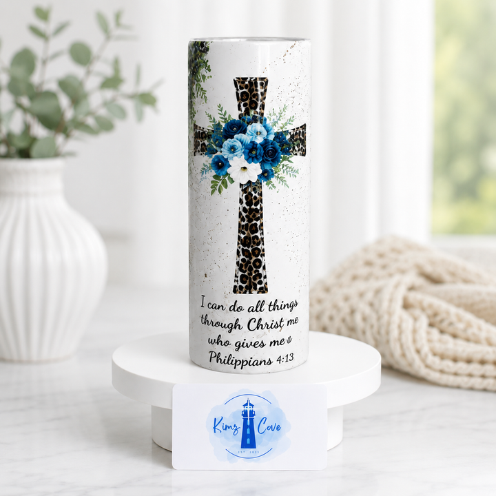 I Can Do All Things Blue Glitter Tumbler