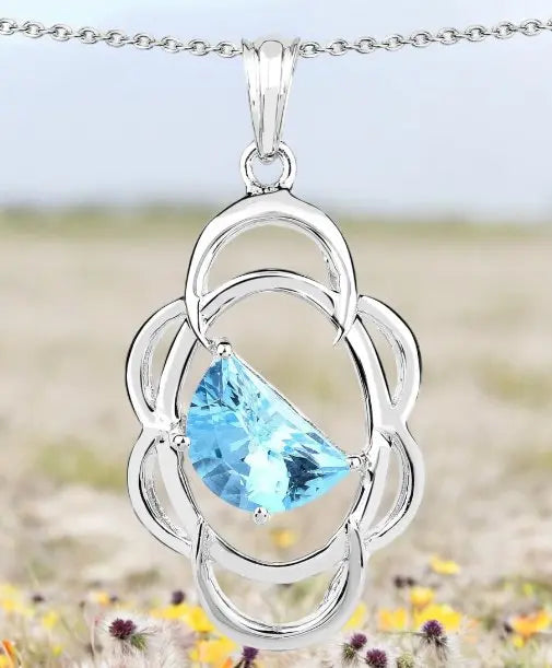 4.60 Carat Genuine Swiss Blue Topaz .925 Sterling Silver Pendant Necklaces Carmine Hercules   