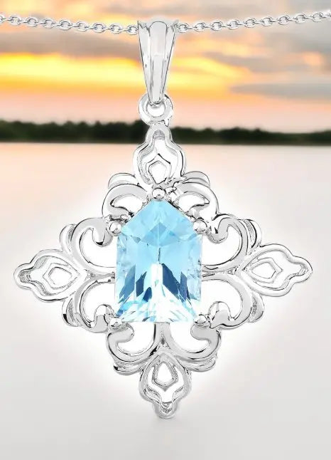 6.10 Carat Genuine Swiss Blue Topaz .925 Sterling Silver Pendant Necklaces Carmine Hercules   