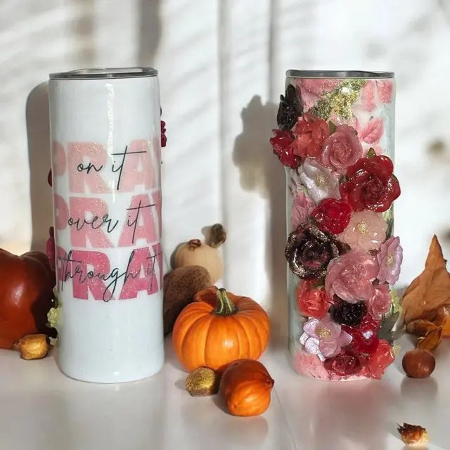 Pray x 3 Floral 3D Tumbler Tumblers Kimz Cove   