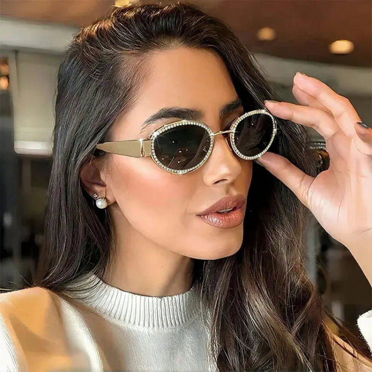 Rhinestones Decor Oval Sunglasses Sunglasses Trendsi styleA One Size