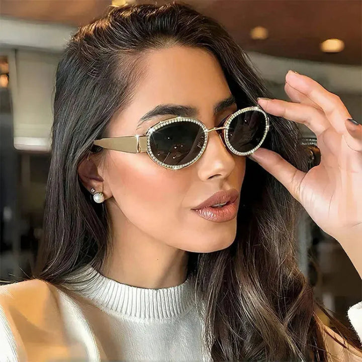 Rhinestones Decor Oval Sunglasses Sunglasses Trendsi styleA One Size