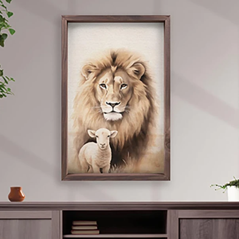Lion &amp; Lamb Framed Linen Art