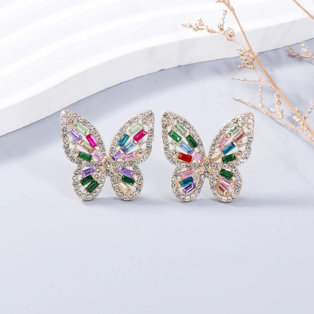 Alloy Inlaid Rhinestone Butterfly Earrings Earrings Trendsi Multicolor  