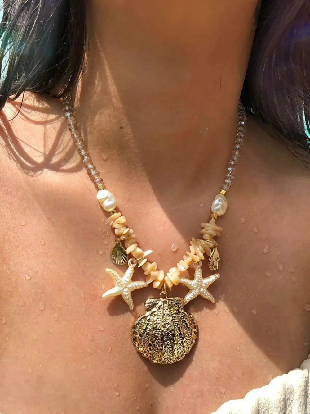 18K Gold-Plated Beach Shell Starfish Pendant Necklace Trendsi