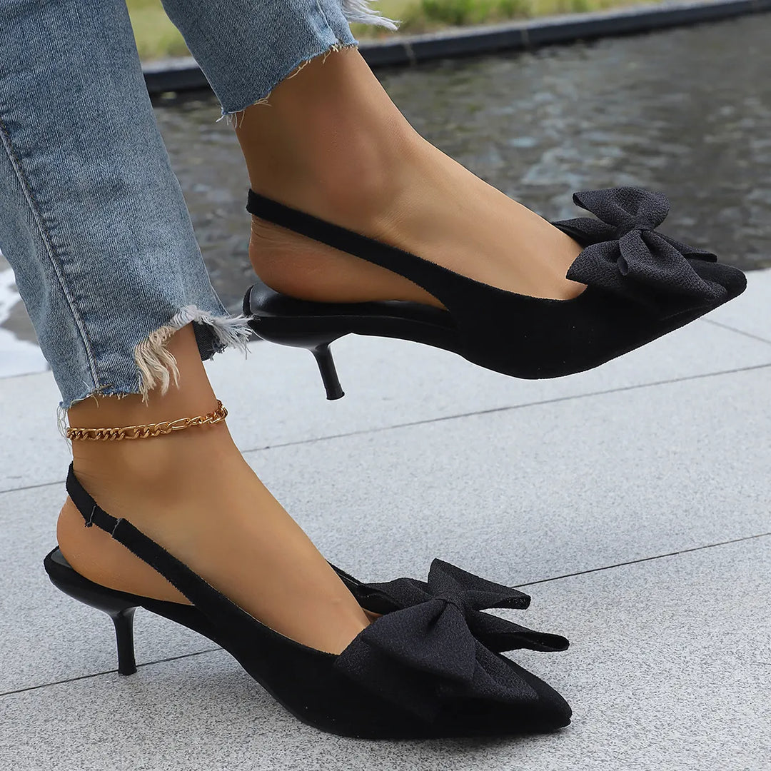 On the Prowl Bow Kitten Heels Shoes Trendsi