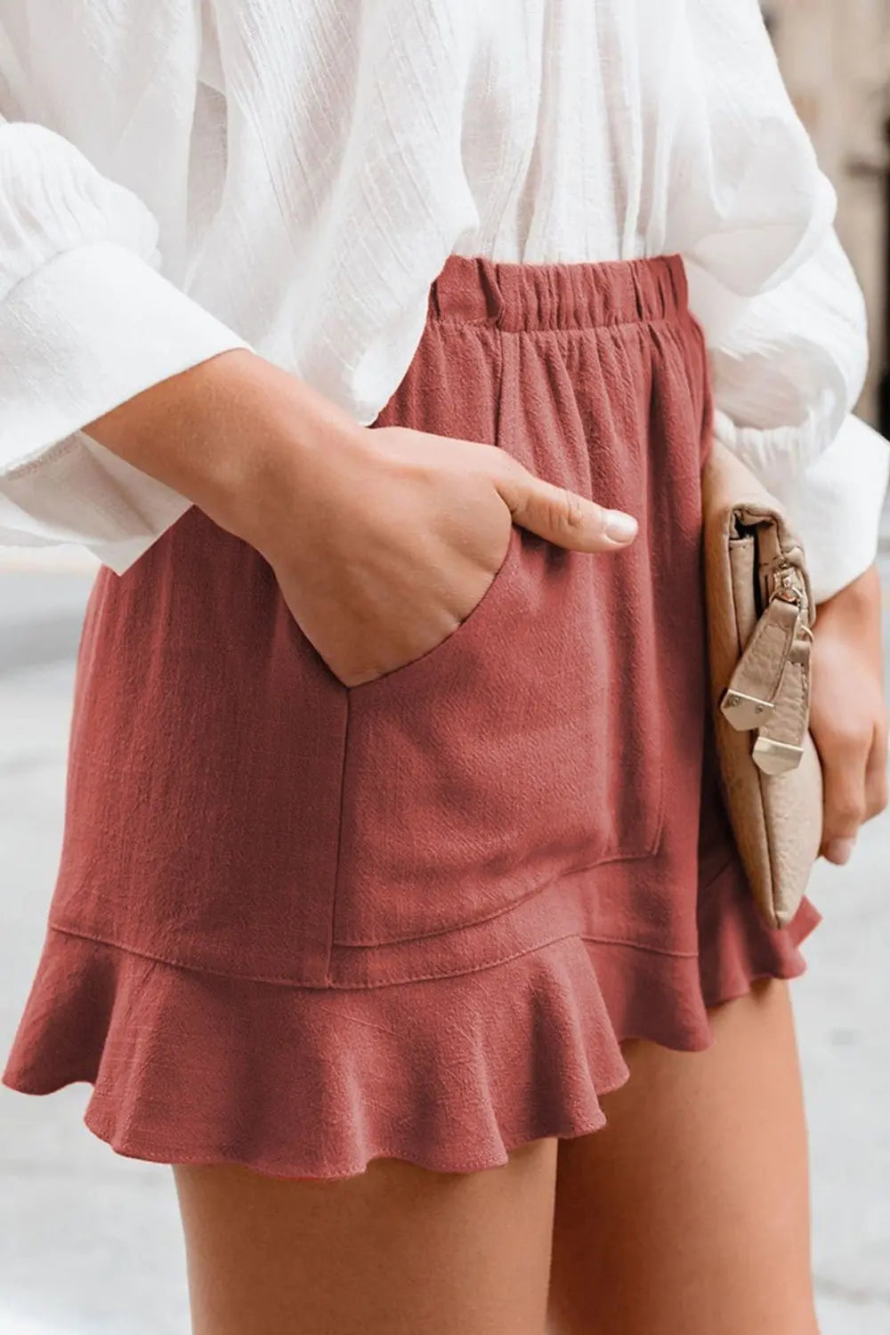 Full Size Ruffled Elastic Waist Shorts Shorts Trendsi   