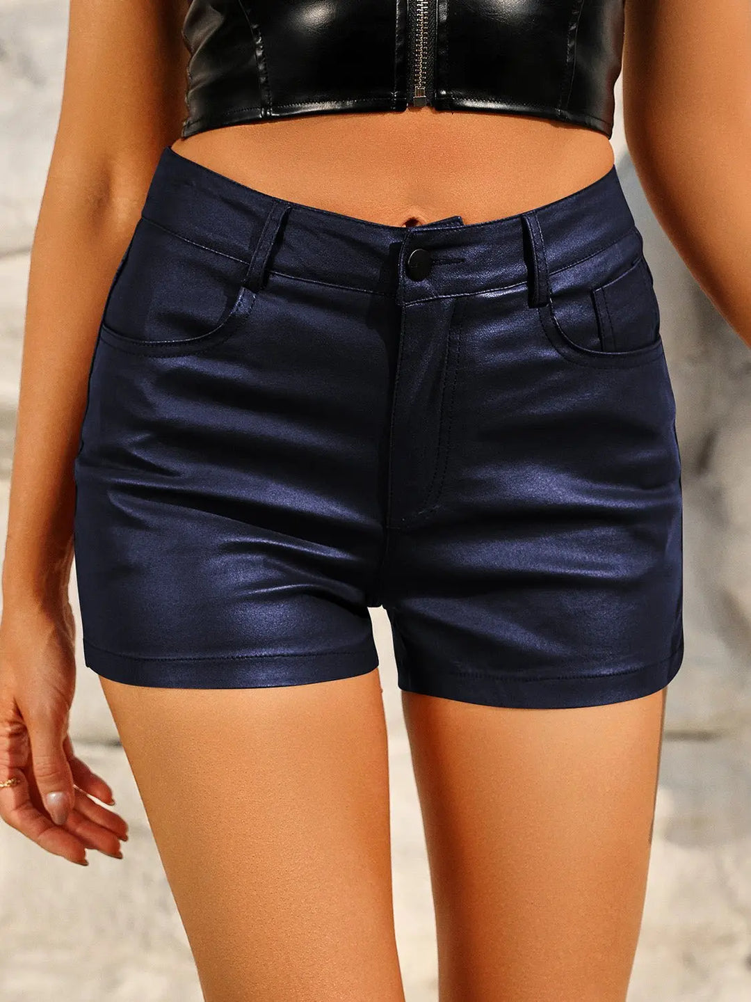 High Waist Shorts with Pockets Shorts Trendsi   