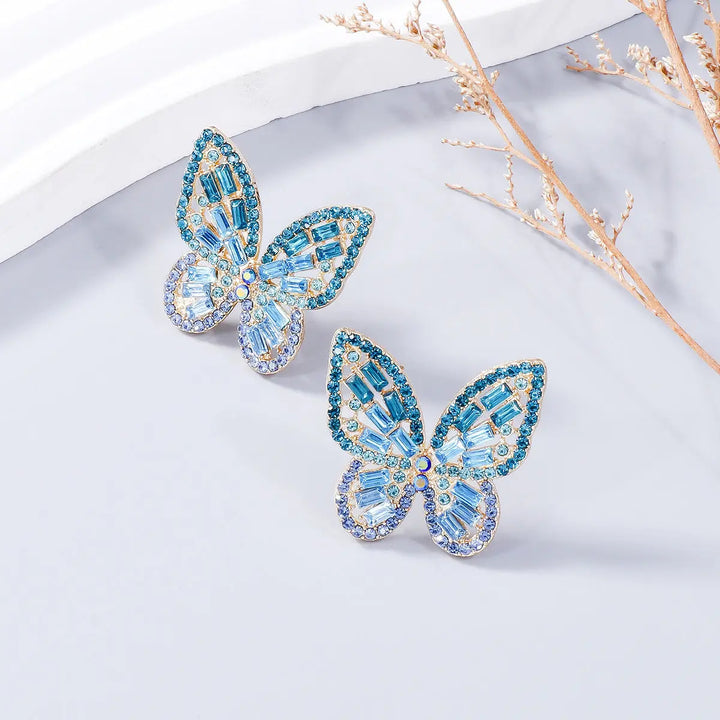 Alloy Inlaid Rhinestone Butterfly Earrings Earrings Trendsi   