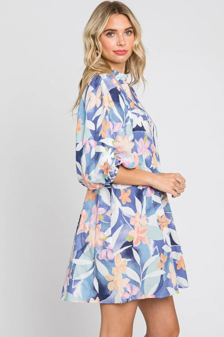 GeeGee Floral Print Mini Dress Dresses Trendsi   