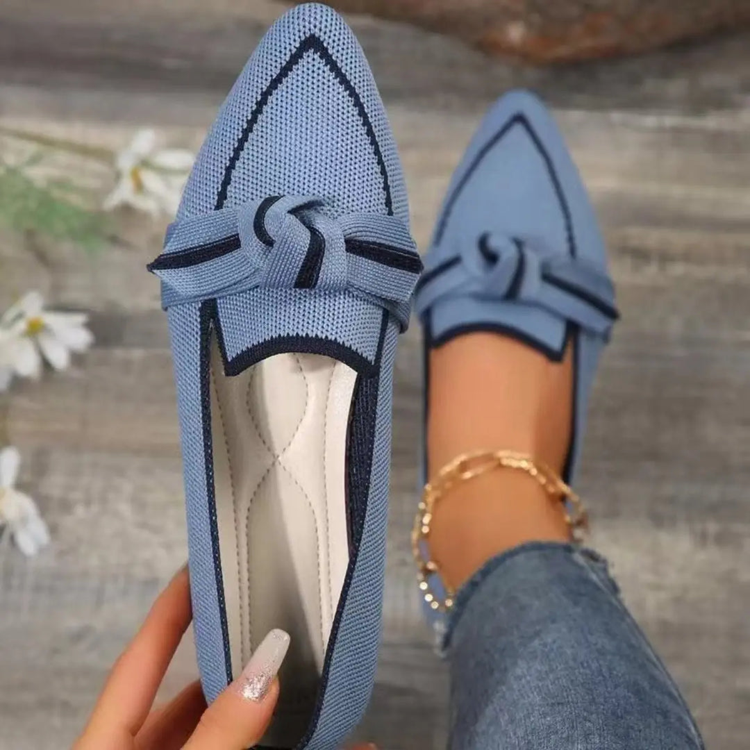 Bow Contrast Trim Point Toe Loafers Shoes Trendsi 5 Dusty Blue 