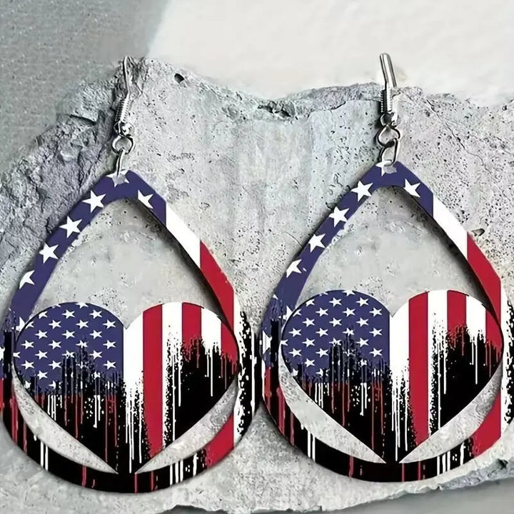 US Flag Distressed Wooden Earrings Earrings Trendsi   