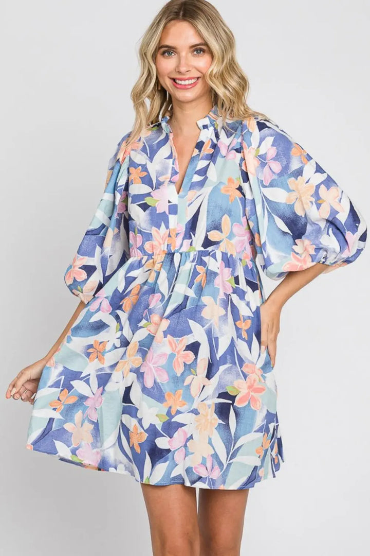 GeeGee Floral Print Mini Dress Dresses Trendsi SM Blue Multi 