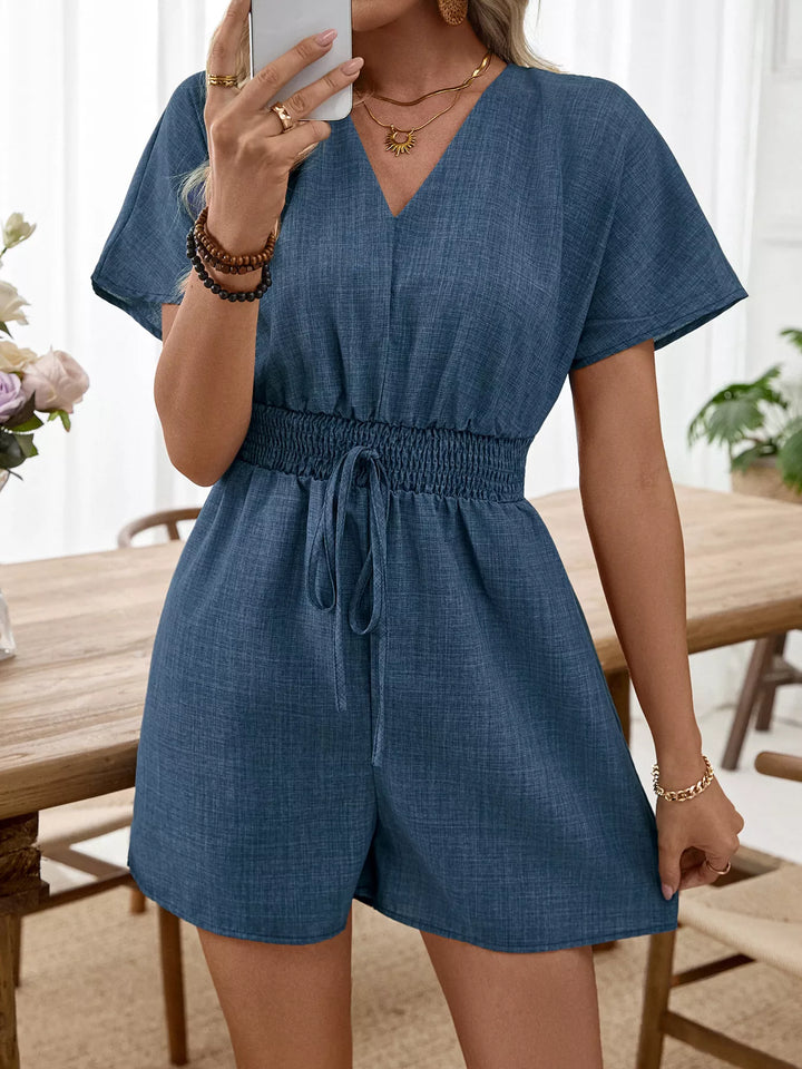 Blue Skies Tie-Waist Romper Trendsi