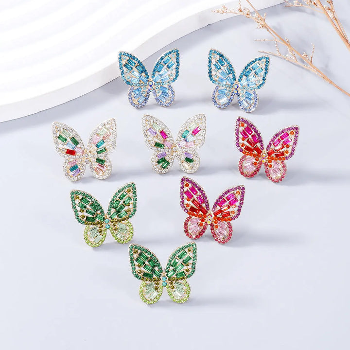 Alloy Inlaid Rhinestone Butterfly Earrings Earrings Trendsi   