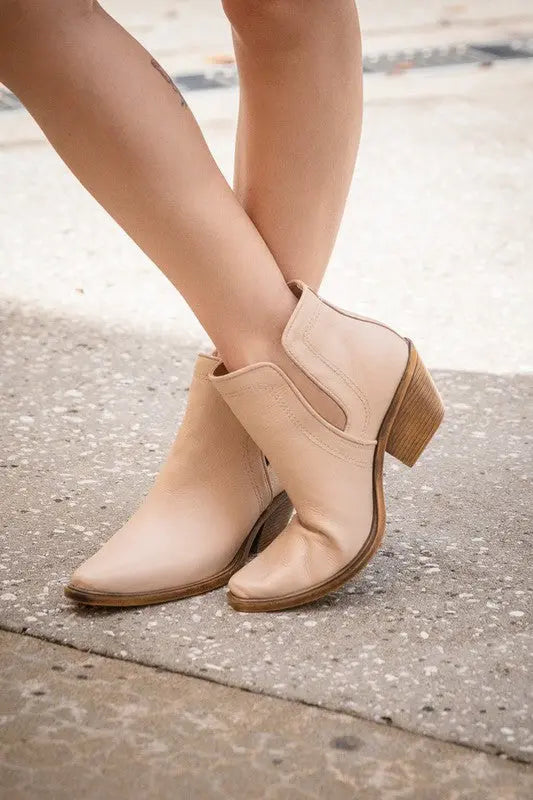 Western Style Cut Out Leather Booties Miami Shoe Wholesale Nude 7