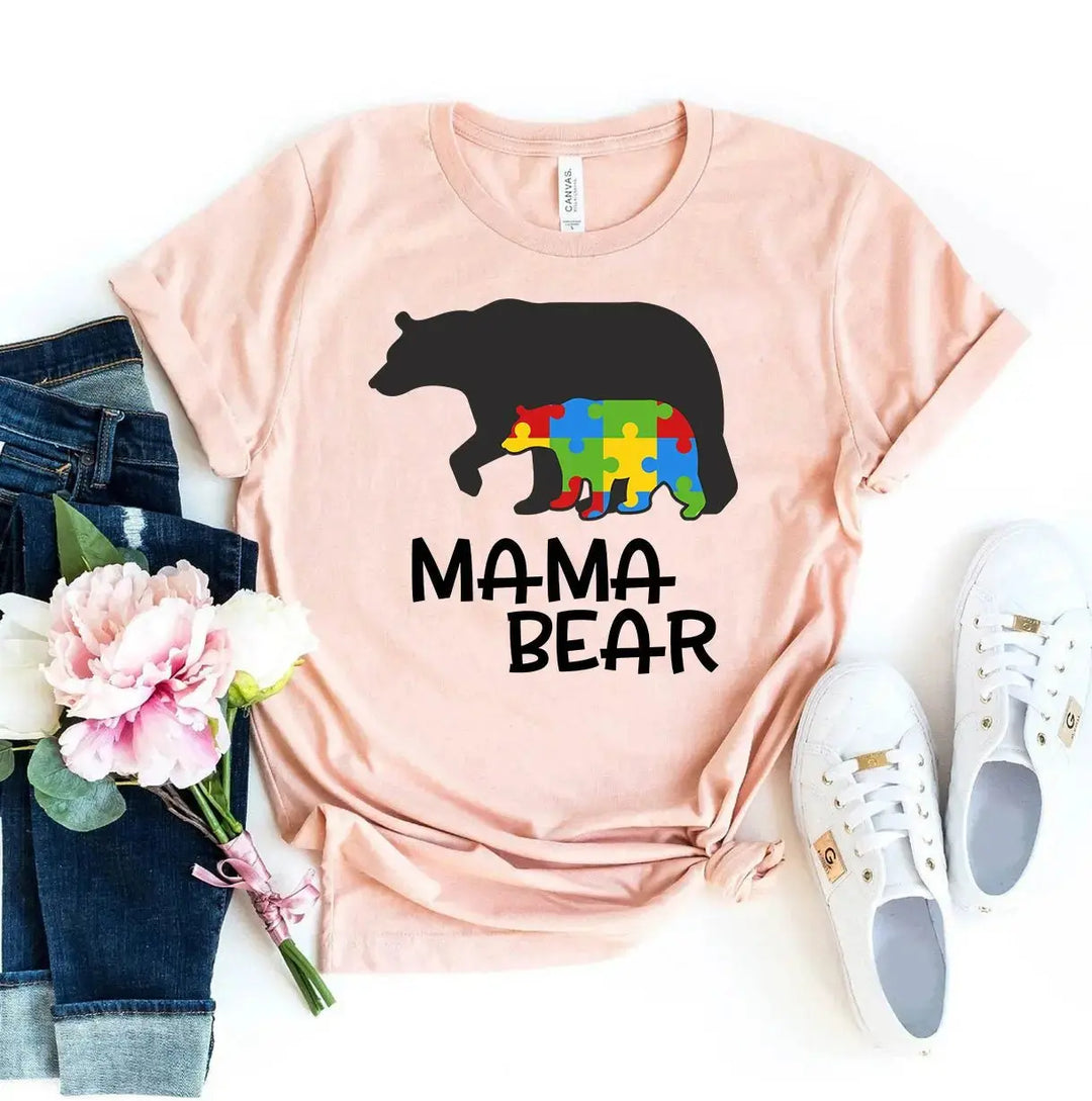 Autism Mama Bear T-Shirt Shirts & Tops Agate   