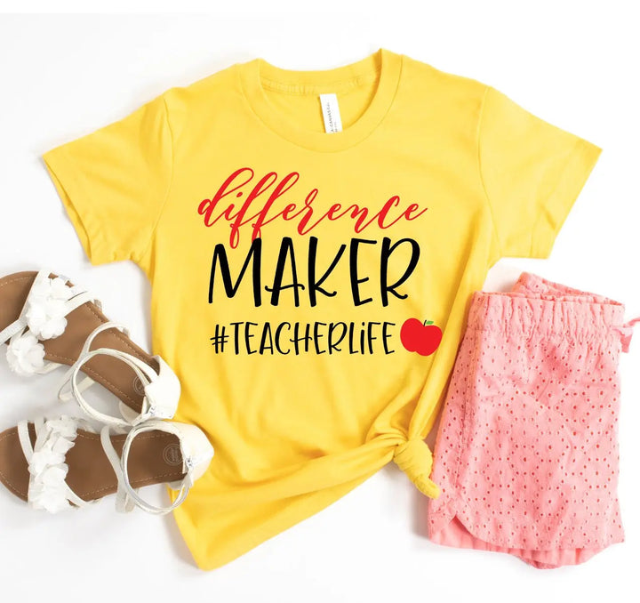 Difference Maker #Teacherlife T-Shirt Shirts & Tops White Caeneus   