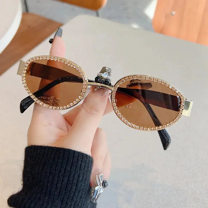 Rhinestones Decor Oval Sunglasses Sunglasses Trendsi styleB One Size
