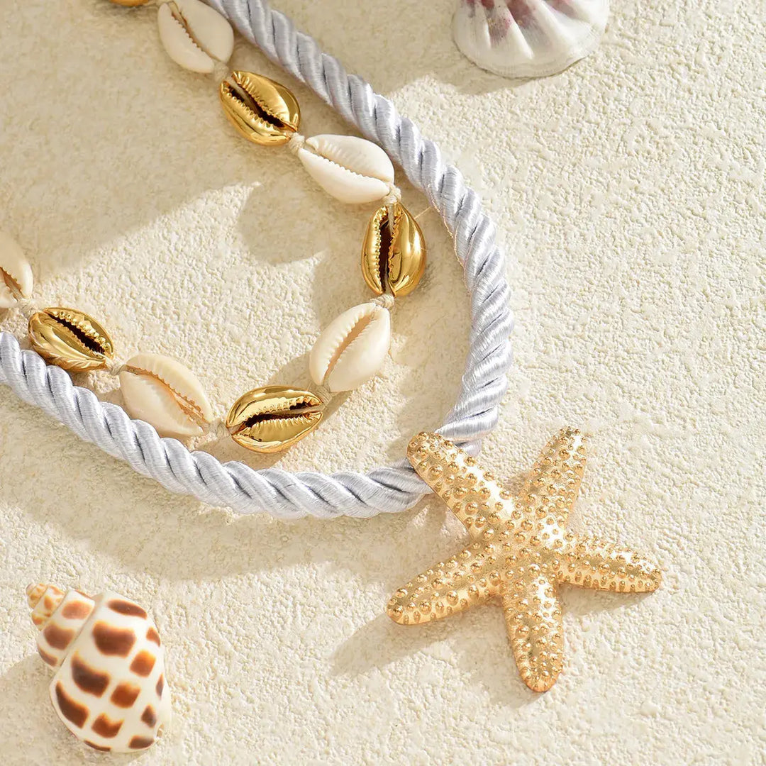2-Piece Beaded Shell Starfish Rope Necklace Necklaces Trendsi