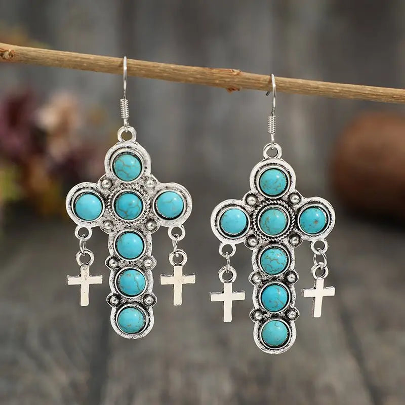 Turquoise Cross Shape Earrings Earrings Trendsi Turquoise  