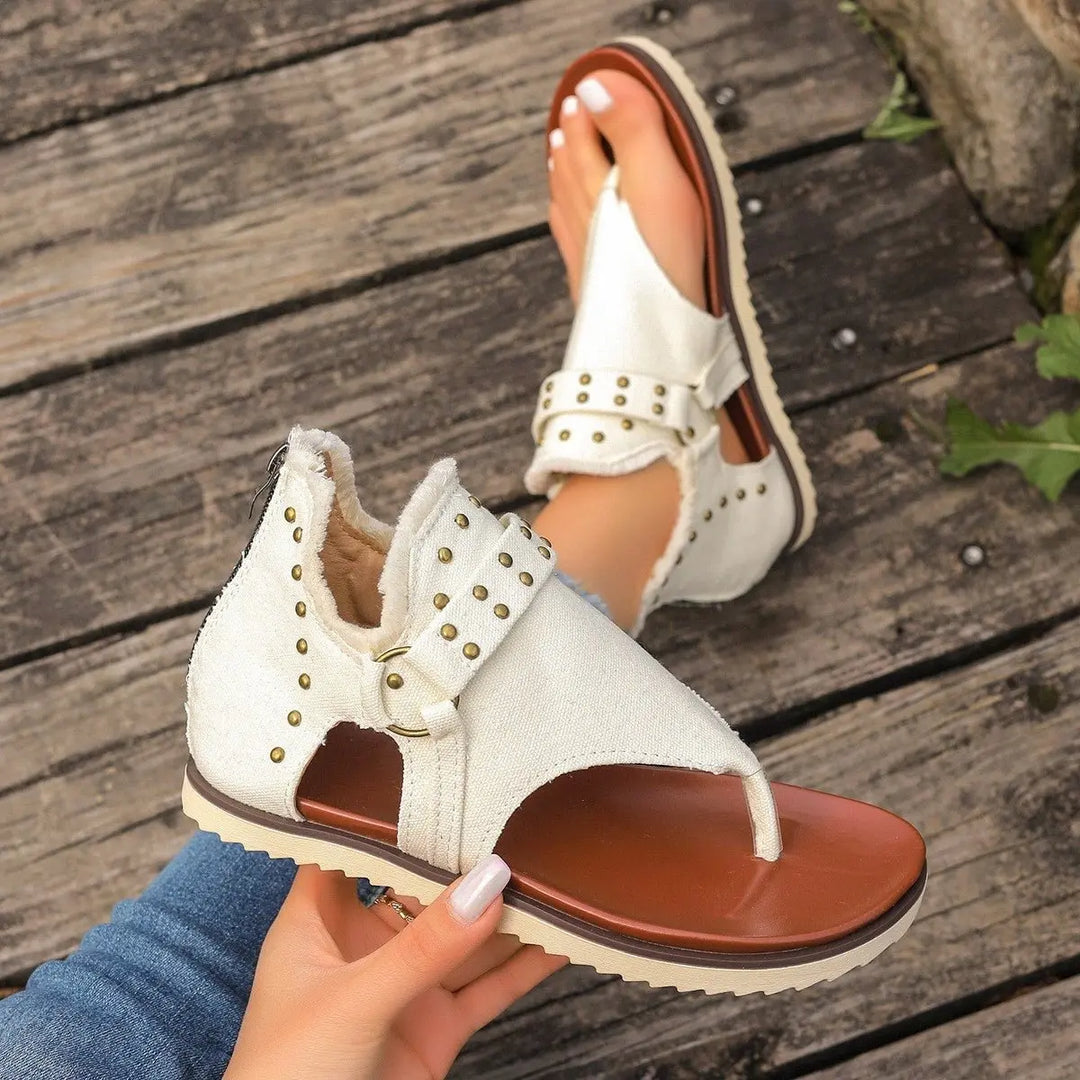 Studded Raw Hem Flat Sandals Shoes Trendsi 5 Ivory 