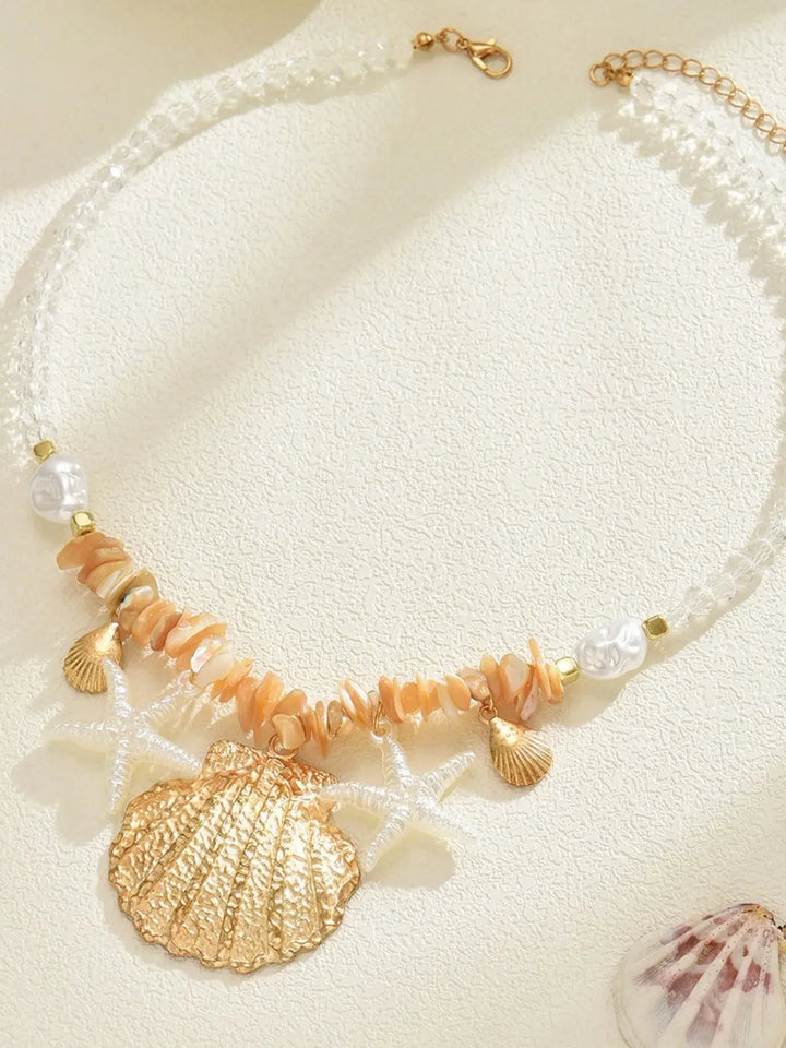 18K Gold-Plated Beach Shell Starfish Pendant Necklace Trendsi
