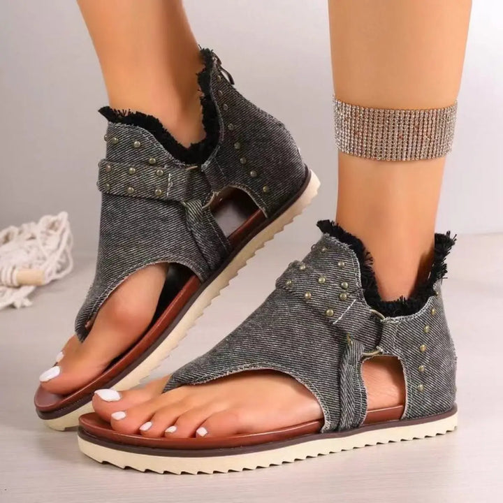 Studded Raw Hem Flat Sandals Shoes Trendsi 5 Dark Gray 