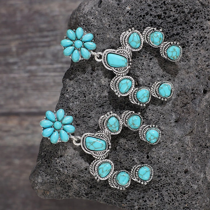 Artificial Turquoise Alloy Dangle Earrings Earrings Trendsi   