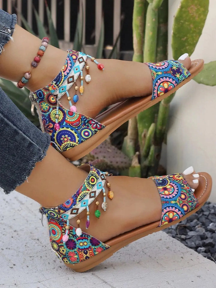 Beaded Ankle Strap Sandals Women's Shoes Trendsi