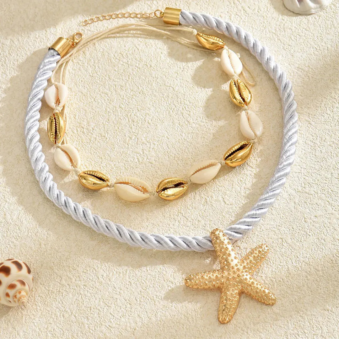 2-Piece Beaded Shell Starfish Rope Necklace Necklaces Trendsi