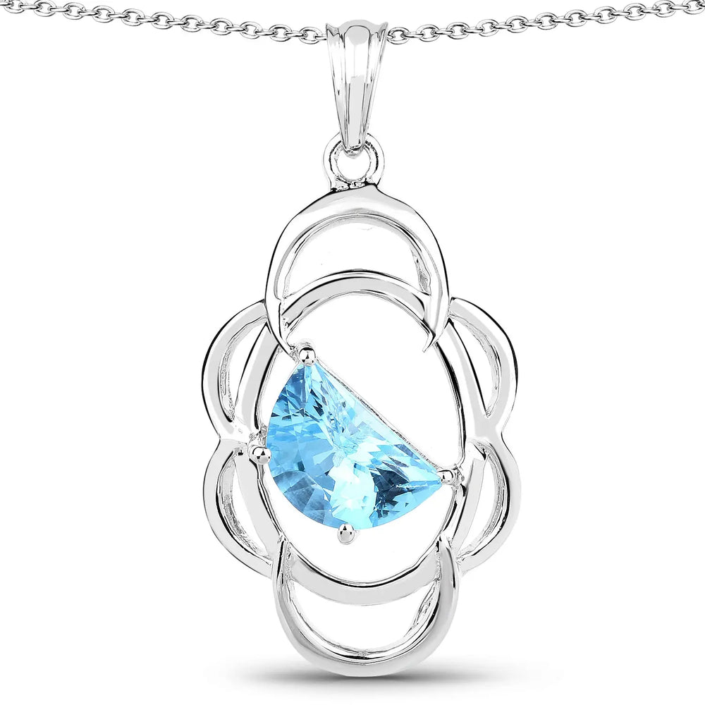 4.60 Carat Genuine Swiss Blue Topaz .925 Sterling Silver Pendant Necklaces Carmine Hercules   