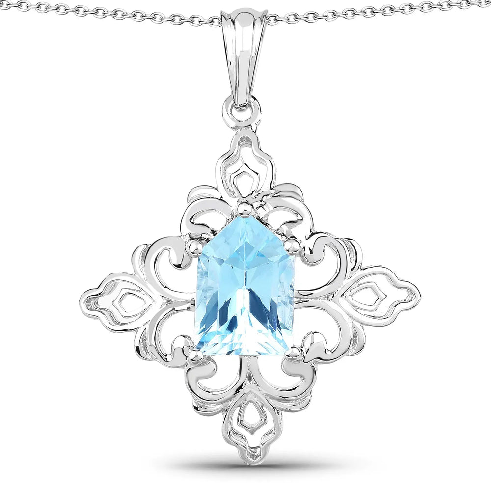 6.10 Carat Genuine Swiss Blue Topaz .925 Sterling Silver Pendant Necklaces Carmine Hercules   