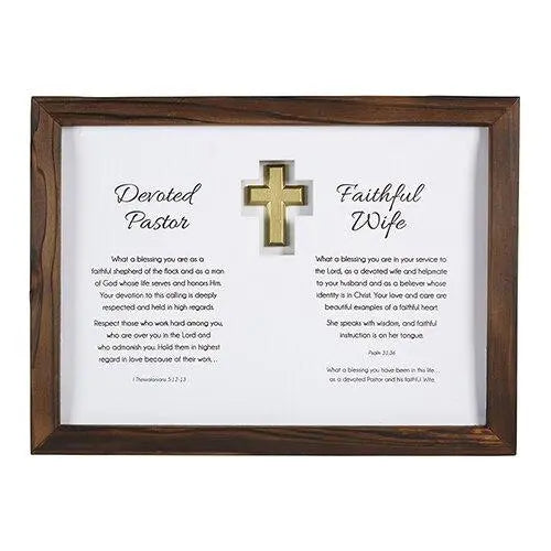 Pastor Appreciation Framed Wall Art with Cross Home Decor & Gifts Faithworks Devoted Pastor & Faithful Wife  