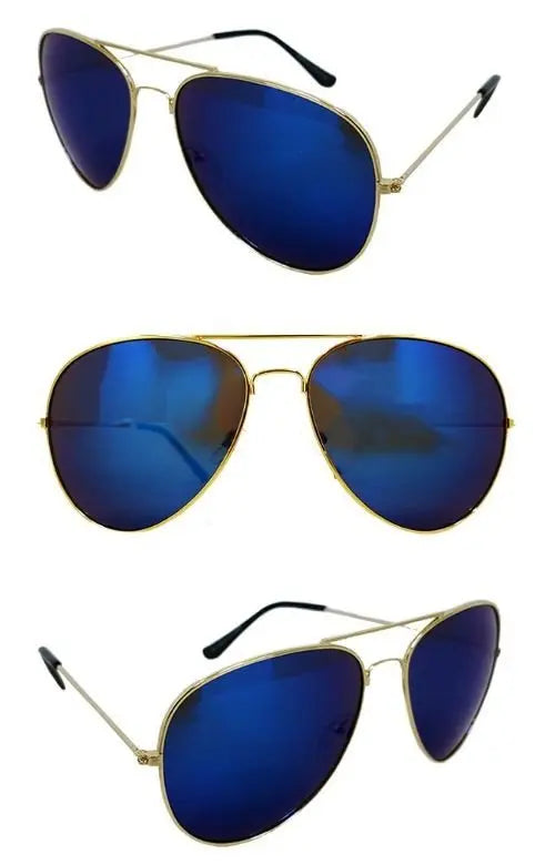 Classic Aviator Mirrored Fashion Sunglasses Sunglasses Cramilo Eyewear Gold/Blue One Size 