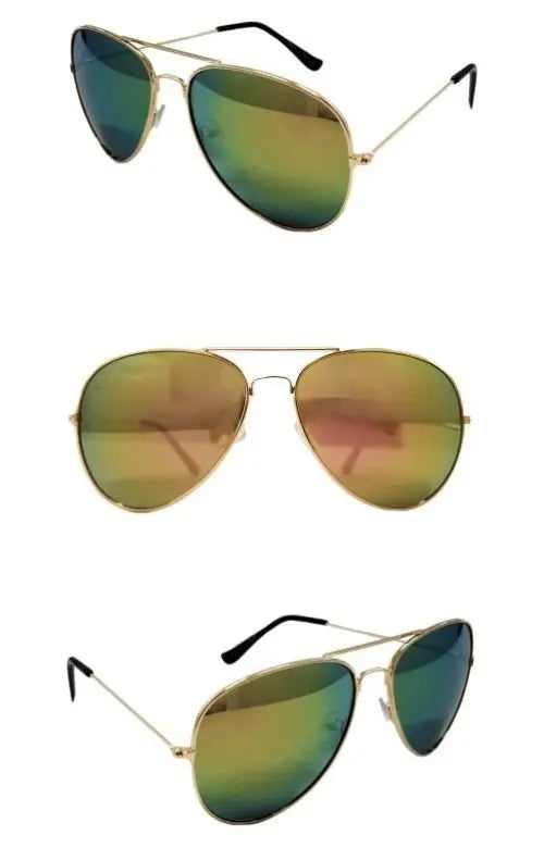 Classic Mirrored Aviator Sunglasses Sunglasses Cramilo Eyewear Gold/Peach/Green One Size 