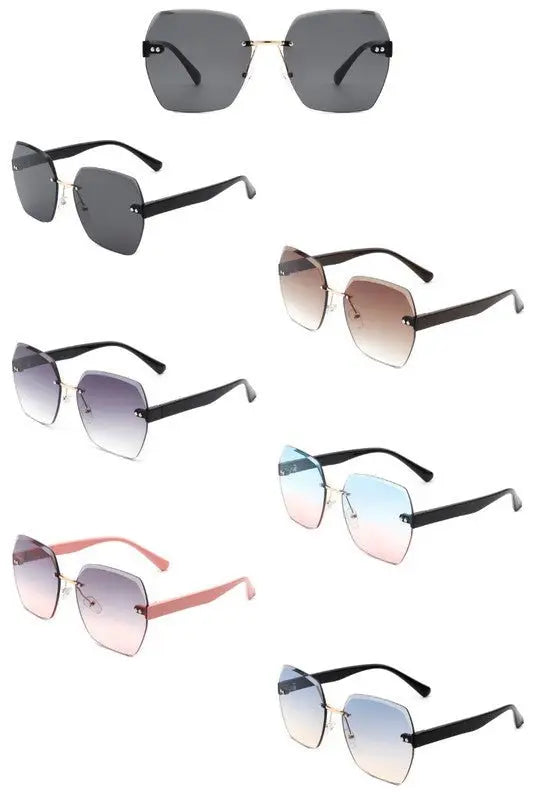 Oversize Square Geometric Rimless Sunglasses Sunglasses Cramilo Eyewear   