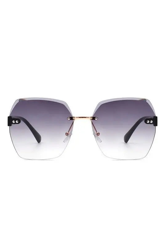 Oversize Square Geometric Rimless Sunglasses Sunglasses Cramilo Eyewear Gradient Purple One Size 