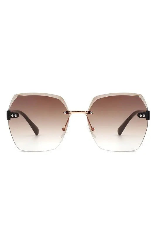 Oversize Square Geometric Rimless Sunglasses Sunglasses Cramilo Eyewear Brown One Size 