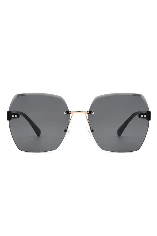 Oversize Square Geometric Rimless Sunglasses Sunglasses Cramilo Eyewear Black One Size 