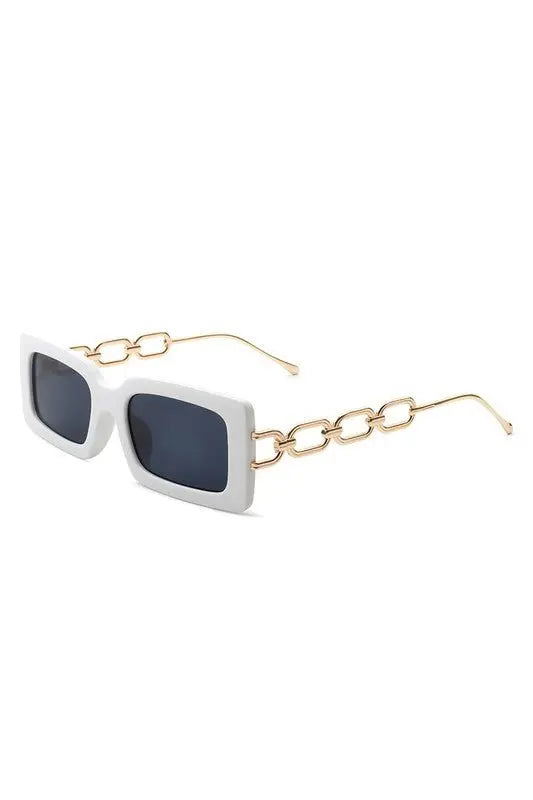 Square Flat Top Chain Link Design Sunglasses Sunglasses Cramilo Eyewear White One Size 